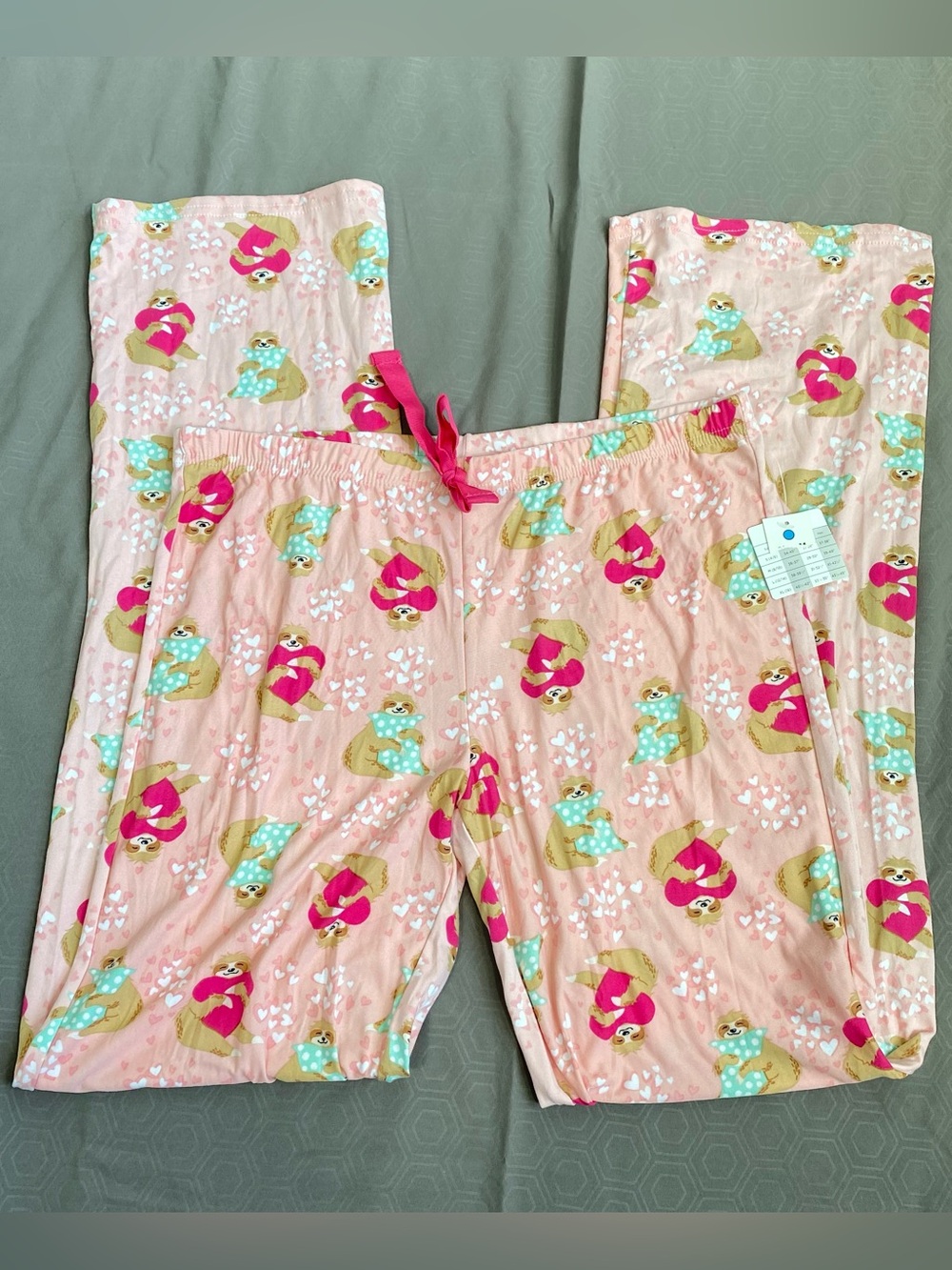 Bobbie Brooks Pink Sloth Print Pajama Pants - Comfortable Sleepwear medium